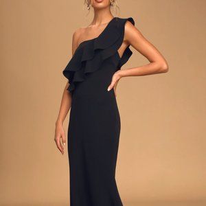 NWT - Lulu's One Shoulder Maxi Dress, Black